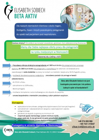Pielęgniarka – praca, intensywna opieka 12-godzinne dyżury